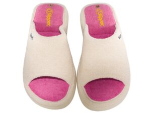 ZAPATILLAS CASA RIZO TOALLA SLIPPER 112 CREMA-ROSA